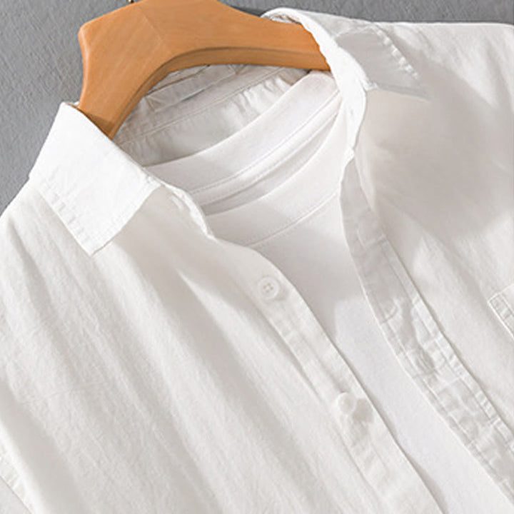 Chemise en coton à manches courtes et poche pour homme, motif flammes et broderie Buddha Stones - image 3