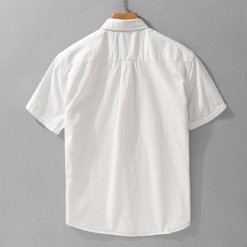 Chemise en coton à manches courtes et poche pour homme, motif flammes et broderie Buddha Stones - image 2