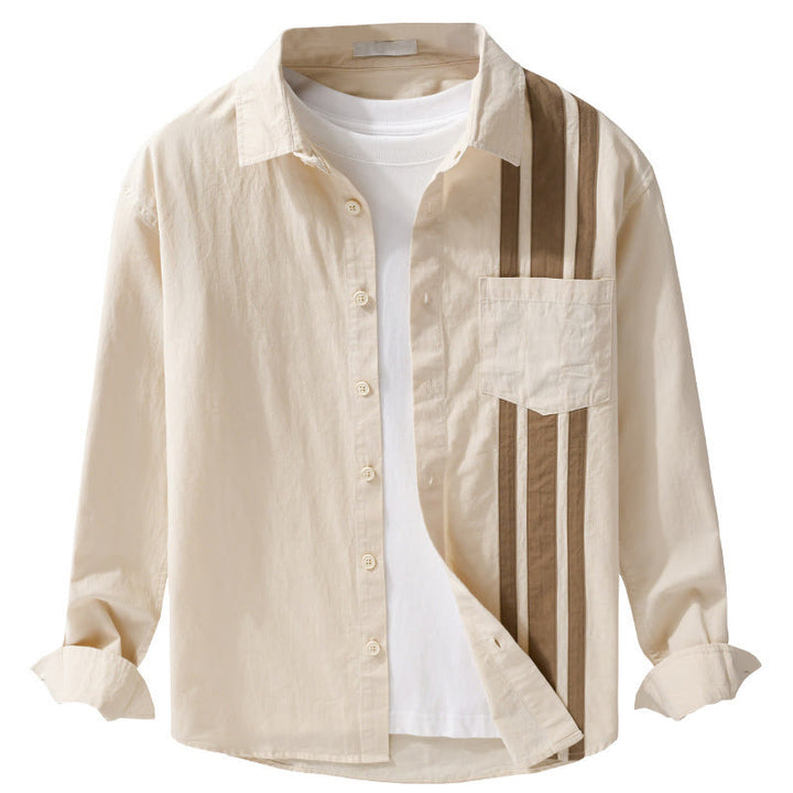 Chemise en coton à manches longues et poche pour homme, motif patchwork contrasté, motif Buddha Stones Fall - image 7