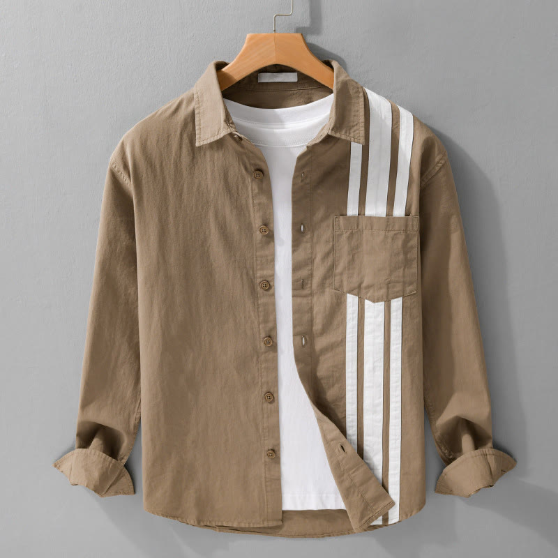 Chemise en coton à manches longues et poche pour homme, motif patchwork contrasté, motif Buddha Stones Fall - Pérou - US/UK/AU42，EU52 (3XL) - image 9