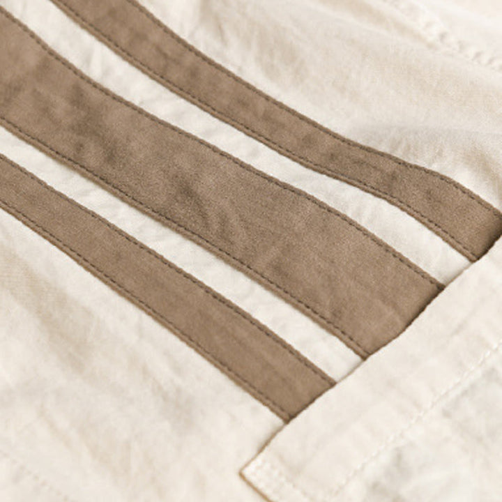 Chemise en coton à manches longues et poche pour homme, motif patchwork contrasté, motif Buddha Stones Fall - image 3