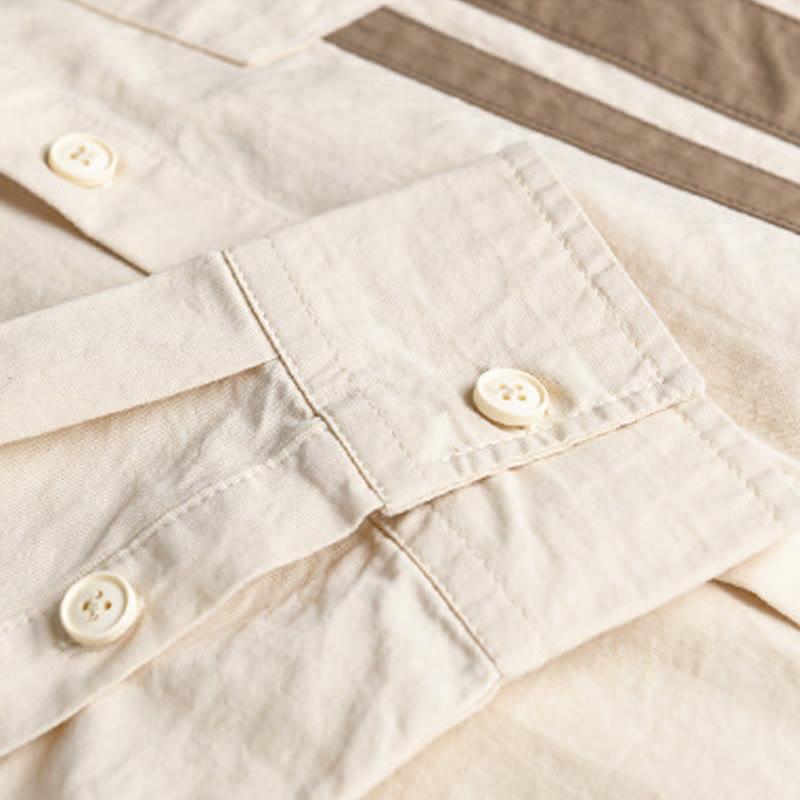 Chemise en coton à manches longues et poche pour homme, motif patchwork contrasté, motif Buddha Stones Fall - image 7