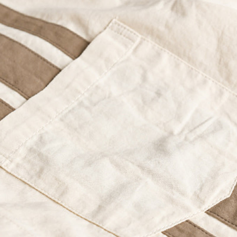 Chemise en coton à manches longues et poche pour homme, motif patchwork contrasté, motif Buddha Stones Fall - image 4