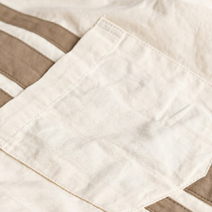 Chemise en coton à manches longues et poche pour homme, motif patchwork contrasté, motif Buddha Stones Fall - image 4
