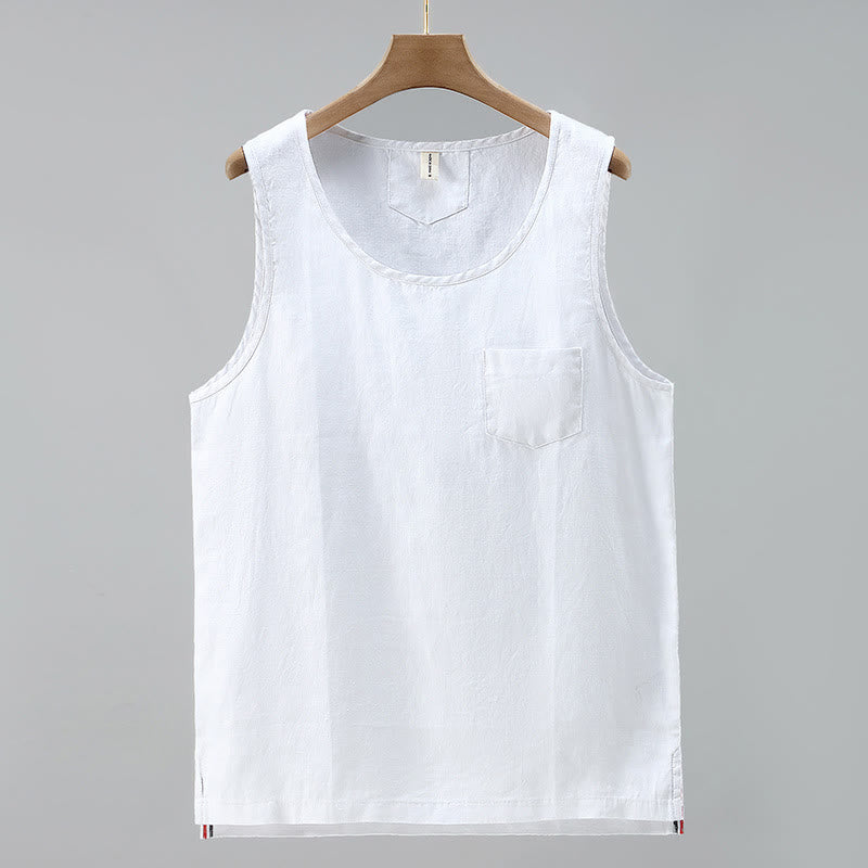 Gilet d'été en lin sans manches pour homme, couleur unie, avec fente latérale et motif Buddha Stones - Blanc - US/UK/AU42，EU52 (3XL) - image 9