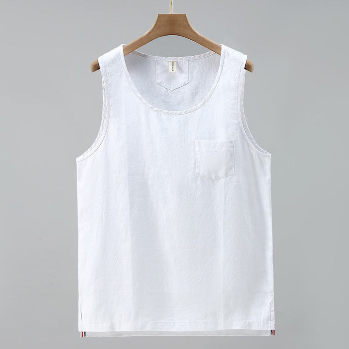 Gilet d'été en lin sans manches pour homme, couleur unie, avec fente latérale et motif Buddha Stones - Blanc - US/UK/AU42，EU52 (3XL) - image 9