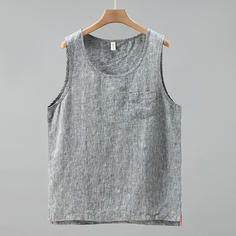 Gilet d'été en lin sans manches pour homme, couleur unie, avec fente latérale et motif Buddha Stones - Gris - US/UK/AU42，EU52 (3XL) - image 10