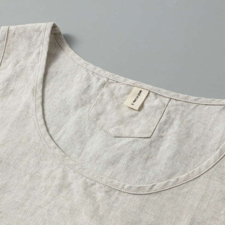 Gilet d'été en lin sans manches pour homme, couleur unie, avec fente latérale et motif Buddha Stones - image 2