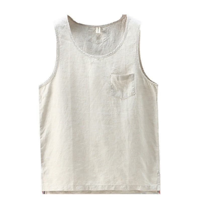 Gilet d'été en lin sans manches pour homme, couleur unie, avec fente latérale et motif Buddha Stones - image 8