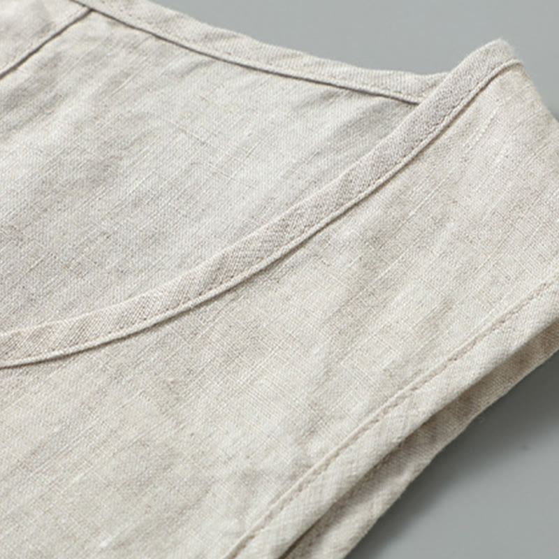 Gilet d'été en lin sans manches pour homme, couleur unie, avec fente latérale et motif Buddha Stones - image 3