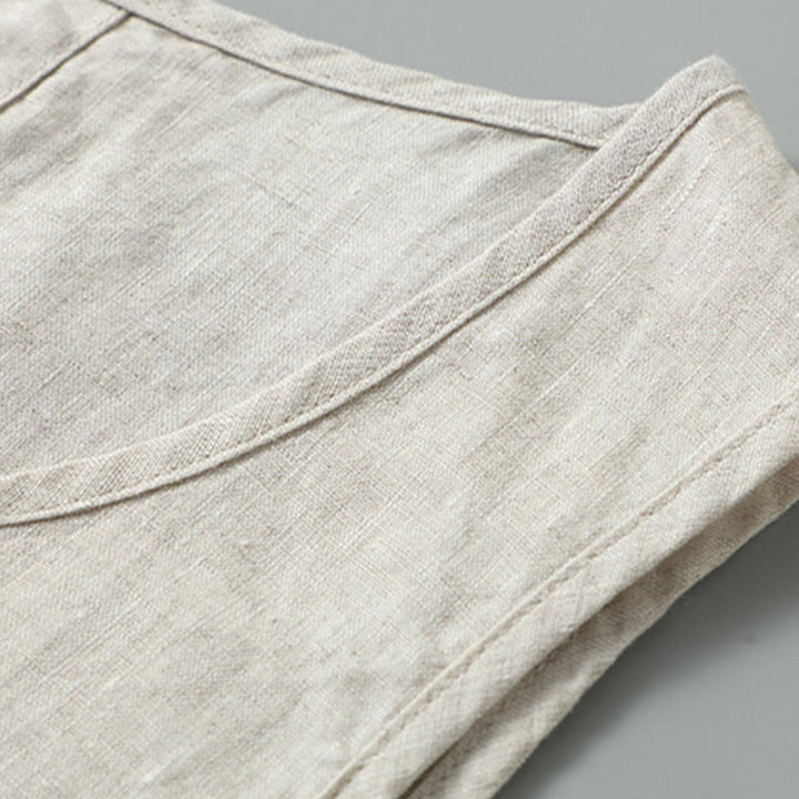 Gilet d'été en lin sans manches pour homme, couleur unie, avec fente latérale et motif Buddha Stones - image 3