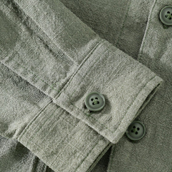 Chemise à manches longues en coton et lin pour homme, motif Buddha Stones, couleur unie, revers, avec poche - image 23