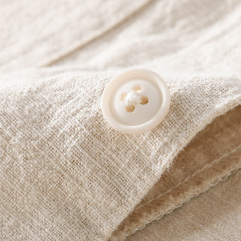 Chemise à manches longues en coton et lin pour homme, motif Buddha Stones, couleur unie, revers, avec poche - image 2