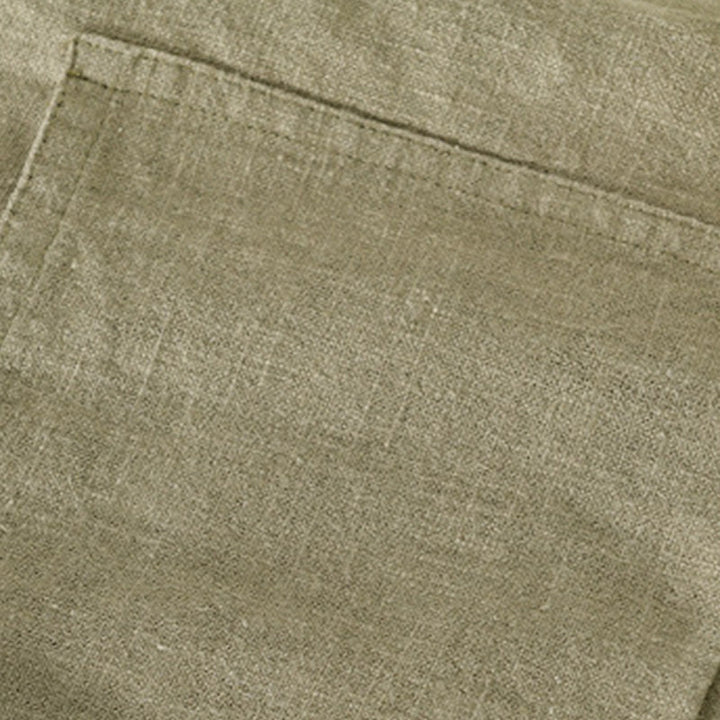 Chemise à manches longues en coton et lin pour homme, motif Buddha Stones, couleur unie, revers, avec poche - image 31