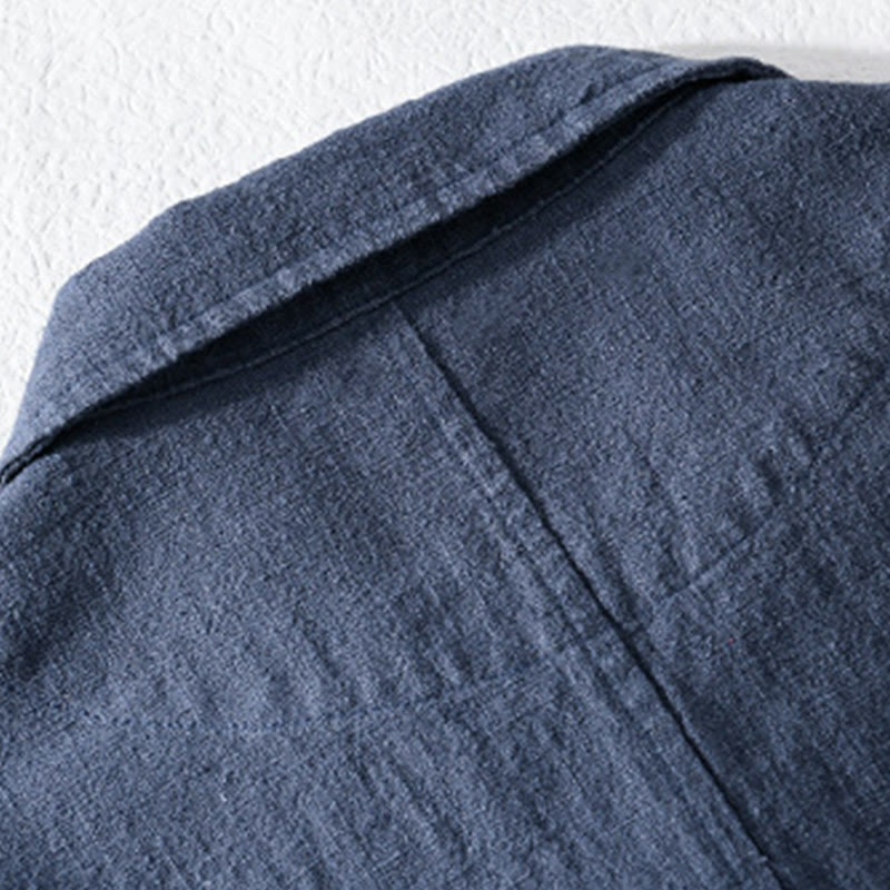 Chemise à manches longues en coton et lin pour homme, motif Buddha Stones, couleur unie, revers, avec poche - image 16