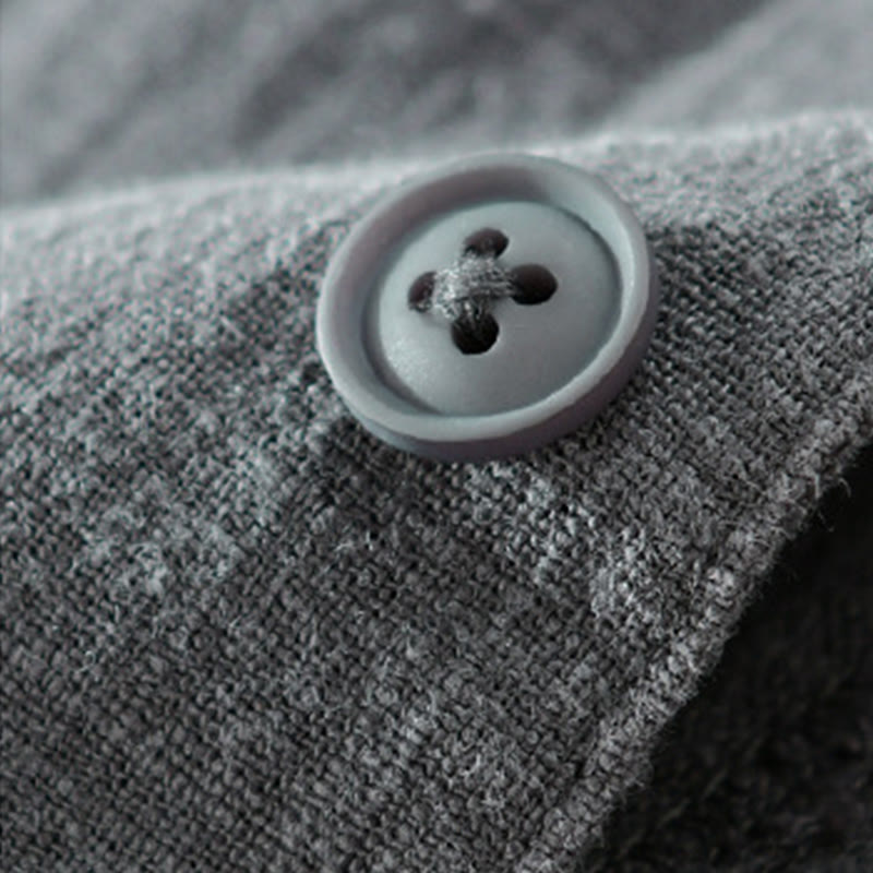 Chemise à manches longues en coton et lin pour homme, motif Buddha Stones, couleur unie, revers, avec poche - image 11