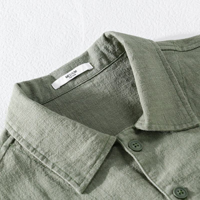 Chemise à manches longues en coton et lin pour homme, motif Buddha Stones, couleur unie, revers, avec poche - image 21