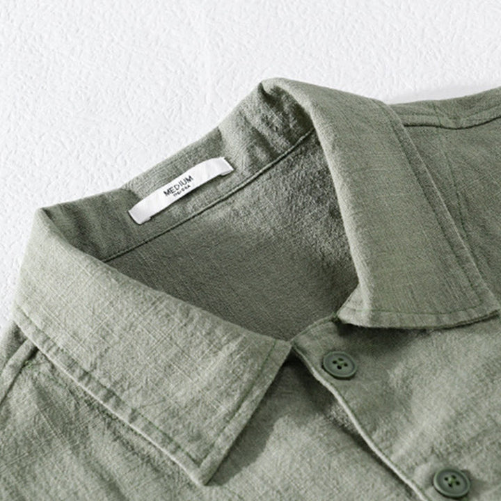 Chemise à manches longues en coton et lin pour homme, motif Buddha Stones, couleur unie, revers, avec poche - image 21