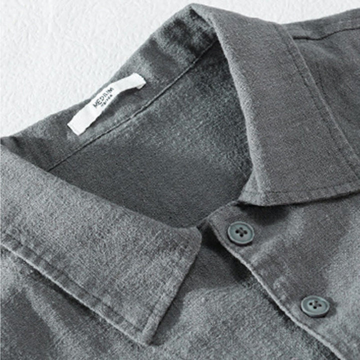 Chemise à manches longues en coton et lin pour homme, motif Buddha Stones, couleur unie, revers, avec poche - image 10