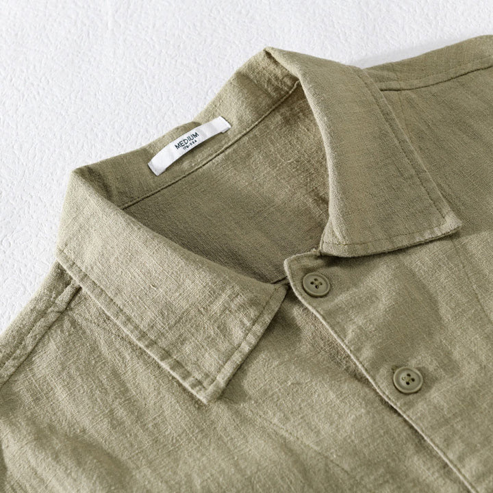 Chemise à manches longues en coton et lin pour homme, motif Buddha Stones, couleur unie, revers, avec poche - image 27