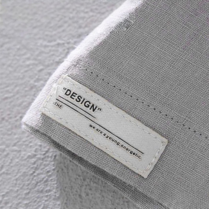 Chemise en lin à manches courtes et col ras du cou avec motif Buddha Stones et poche pour homme - image 7