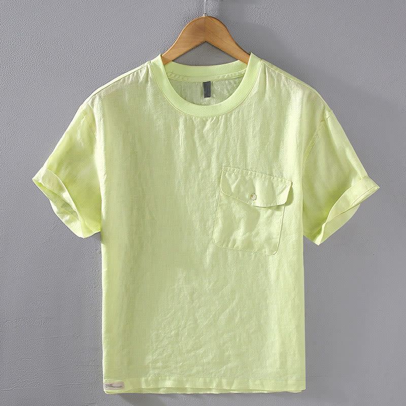 Chemise en lin à manches courtes et col ras du cou avec motif Buddha Stones et poche pour homme - VertJaune - US/UK/AU42，EU52 (3XL) - image 10