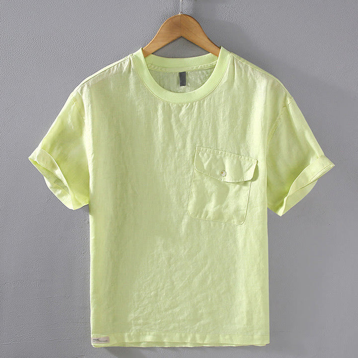 Chemise en lin à manches courtes et col ras du cou avec motif Buddha Stones et poche pour homme - VertJaune - US/UK/AU42，EU52 (3XL) - image 10