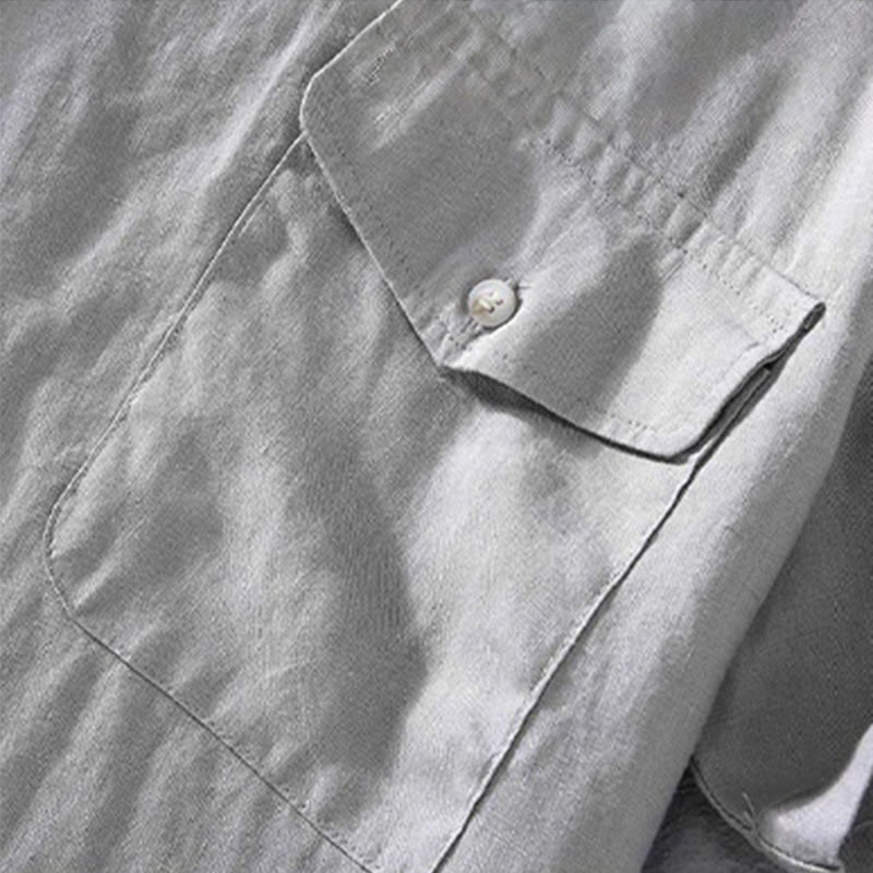 Chemise en lin à manches courtes et col ras du cou avec motif Buddha Stones et poche pour homme - image 5