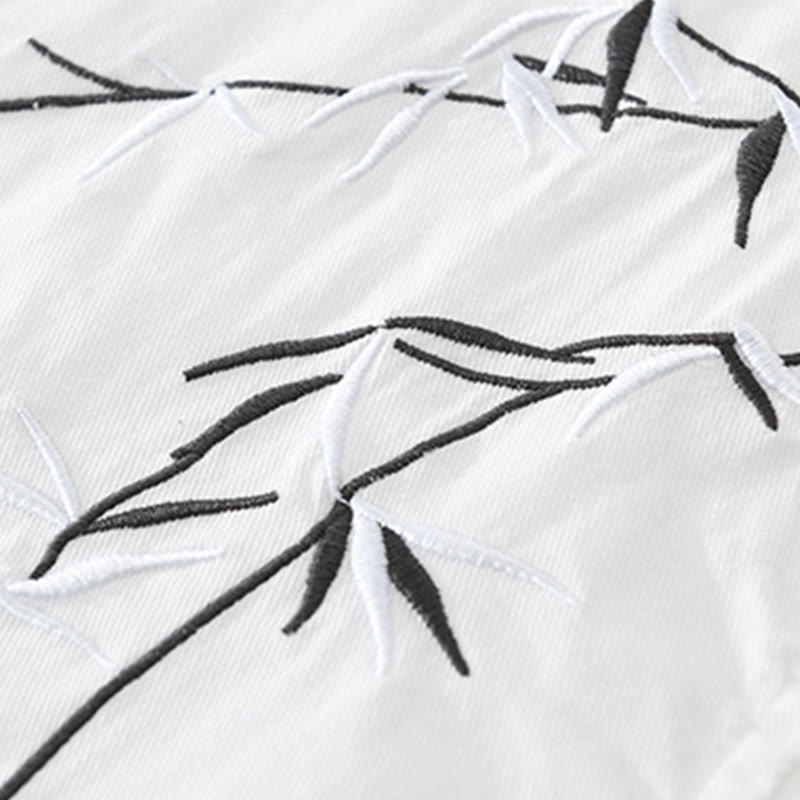 Chemise en coton à manches courtes pour homme, motif simple et artistique, broderie de Buddha Stones , motif bambou - image 7