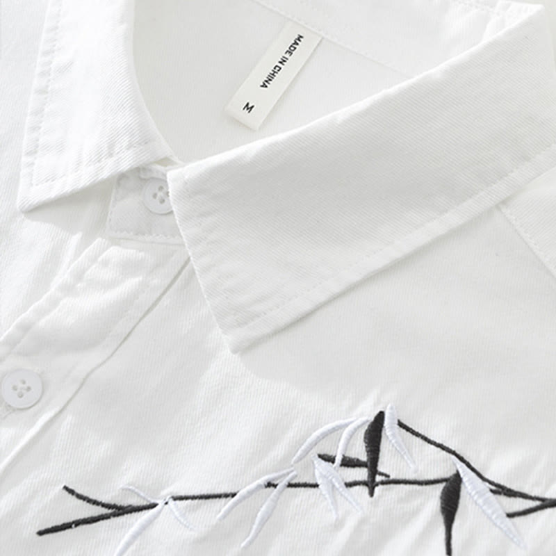 Chemise en coton à manches courtes pour homme, motif simple et artistique, broderie de Buddha Stones , motif bambou - image 5