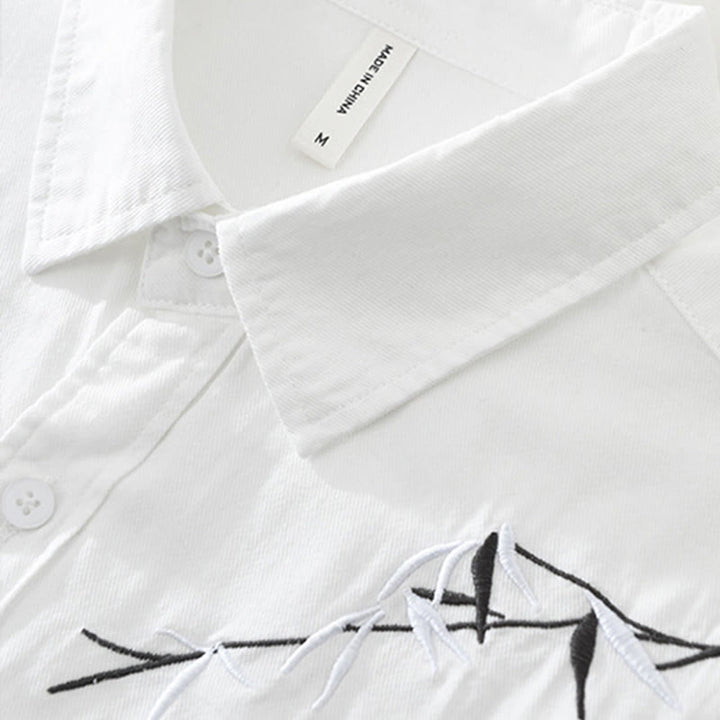 Chemise en coton à manches courtes pour homme, motif simple et artistique, broderie de Buddha Stones , motif bambou - image 5