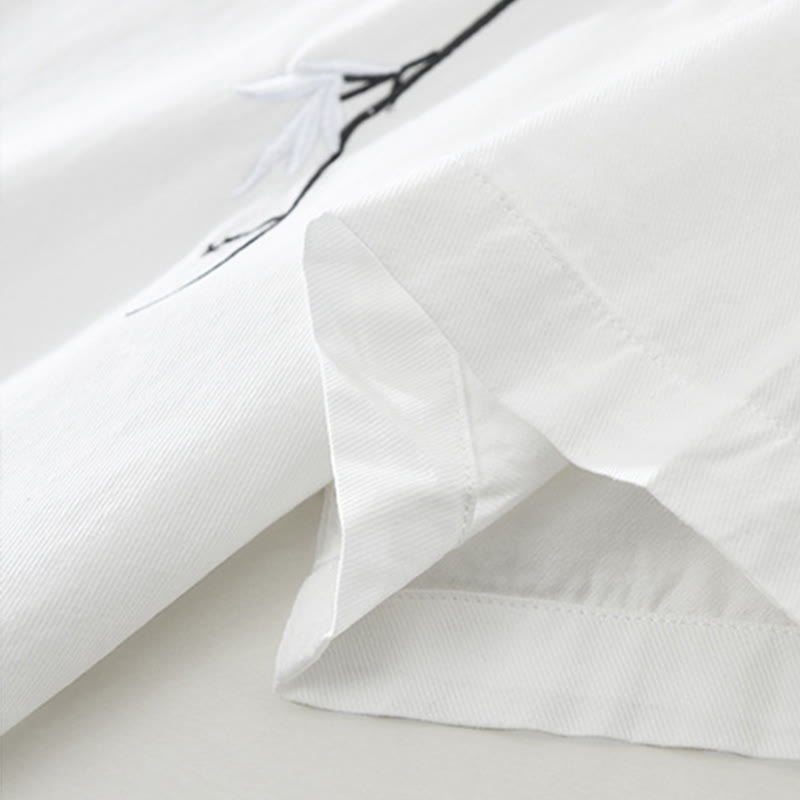 Chemise en coton à manches courtes pour homme, motif simple et artistique, broderie de Buddha Stones , motif bambou - image 12