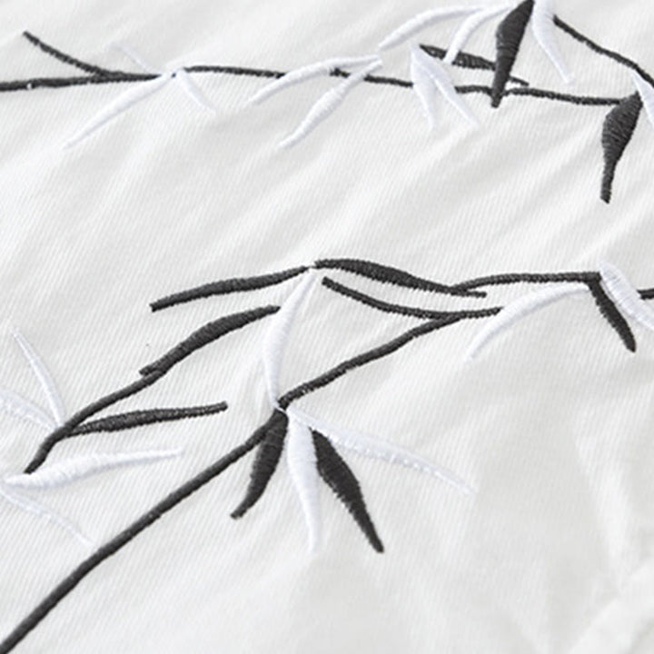 Chemise en coton à manches courtes pour homme, motif simple et artistique, broderie de Buddha Stones , motif bambou - image 6