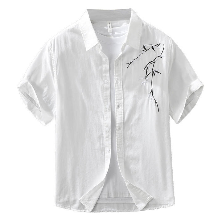 Chemise en coton à manches courtes pour homme, motif simple et artistique, broderie de Buddha Stones , motif bambou - image 14