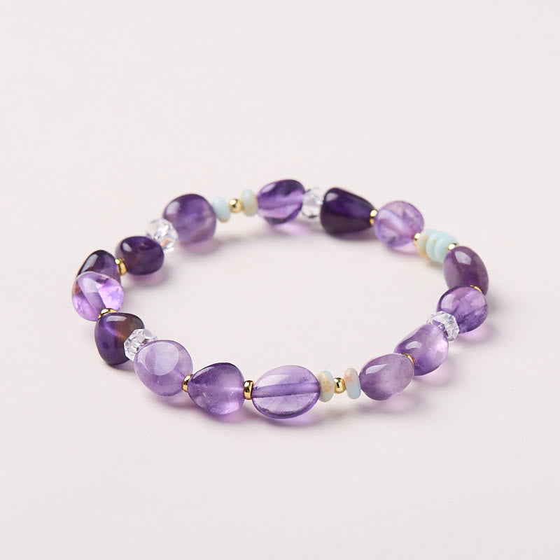 Bracelet de guérison en cristal blanc avec Buddha Stones naturelle irrégulière de Shoushan - Améthyste (tour de poignet 14-16 cm) - image 1