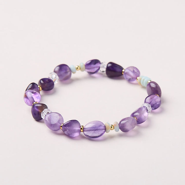 Bracelet de guérison en cristal blanc avec Buddha Stones naturelle irrégulière de Shoushan - Améthyste (tour de poignet 14-16 cm) - image 1