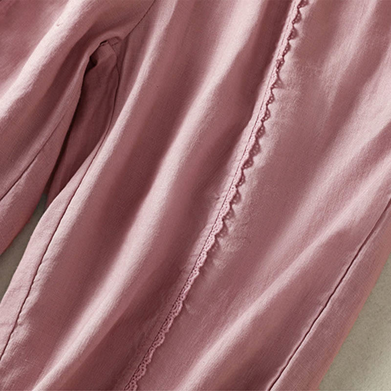 Pantalon sarouel décontracté en coton et lin avec poches pour femme, longueur 7-8, motif Buddha Stones, uni, en dentelle sur les côtés - image 13