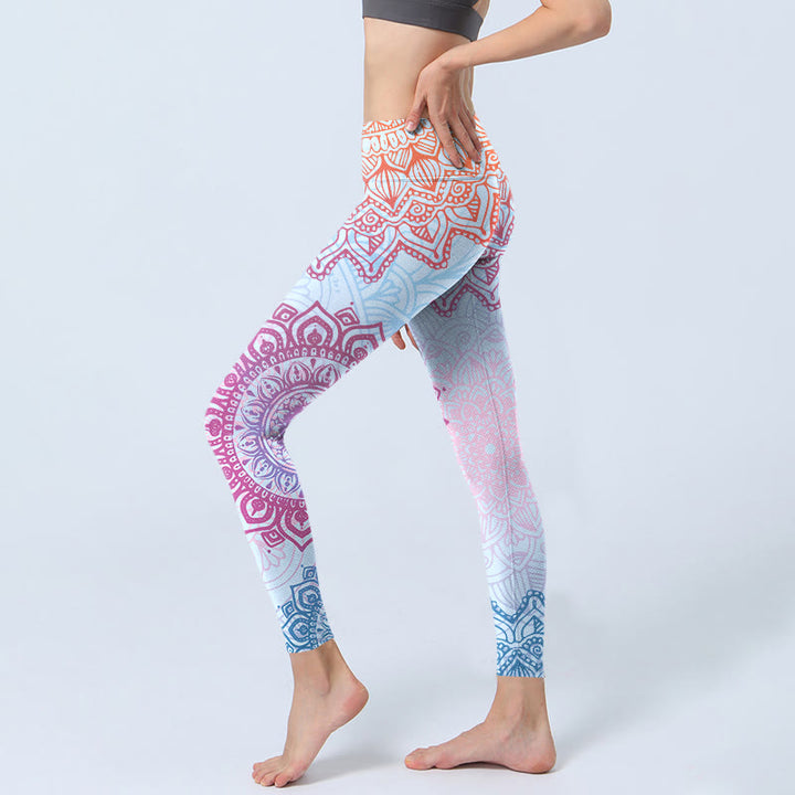 Leggings de sport à imprimé mandala rose et bleu avec Buddha Stones pour femme - image 2