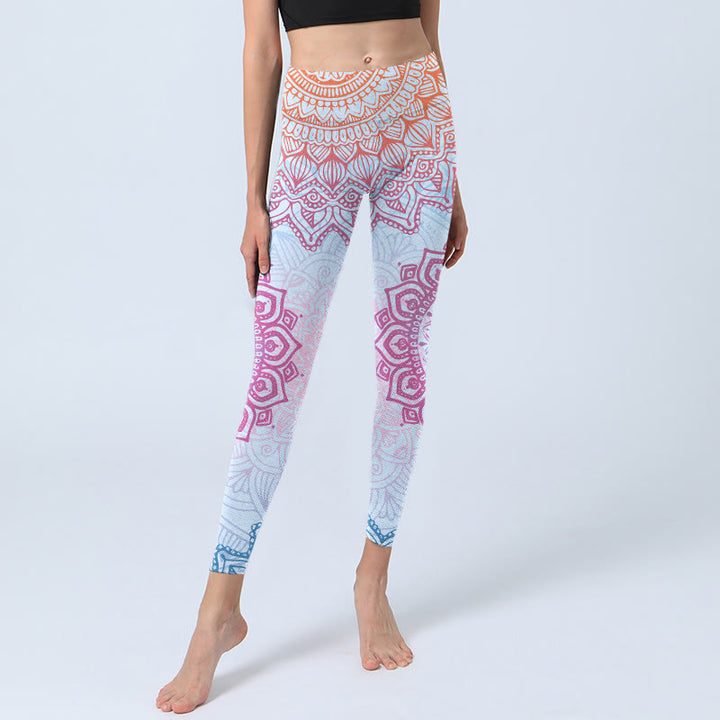 Leggings de sport à imprimé mandala rose et bleu avec Buddha Stones pour femme - image 5