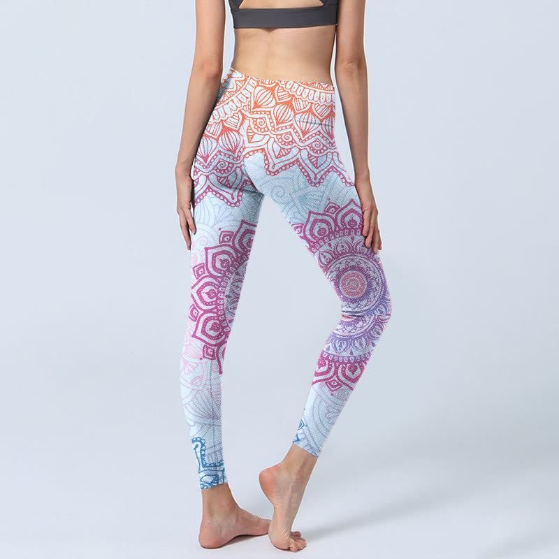 Leggings de sport à imprimé mandala rose et bleu avec Buddha Stones pour femme - image 5