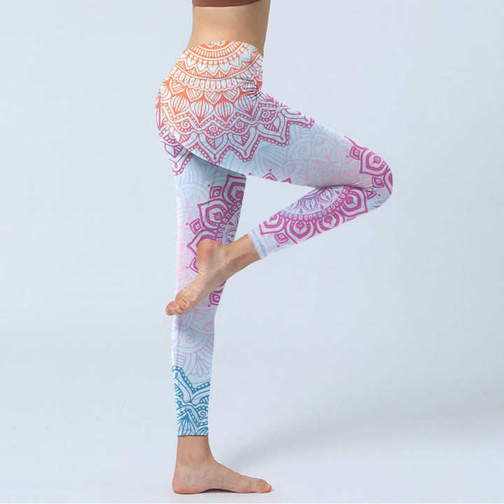 Leggings de sport à imprimé mandala rose et bleu avec Buddha Stones pour femme - image 4