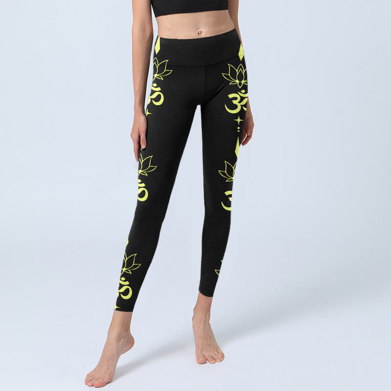 Leggings de sport imprimés Buddha Stones, fleur de lotus et symbole OM, pantalons de yoga pour femmes - image 6