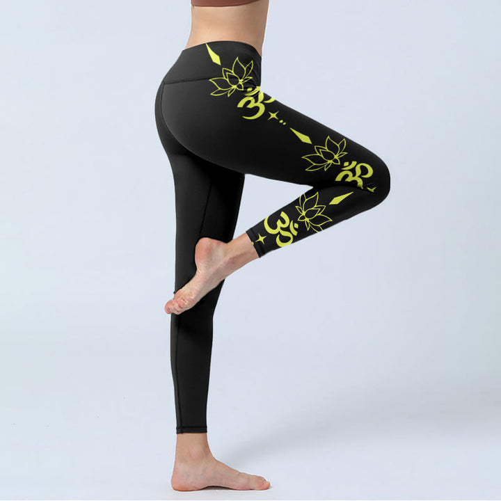Leggings de sport imprimés Buddha Stones, fleur de lotus et symbole OM, pantalons de yoga pour femmes - image 3