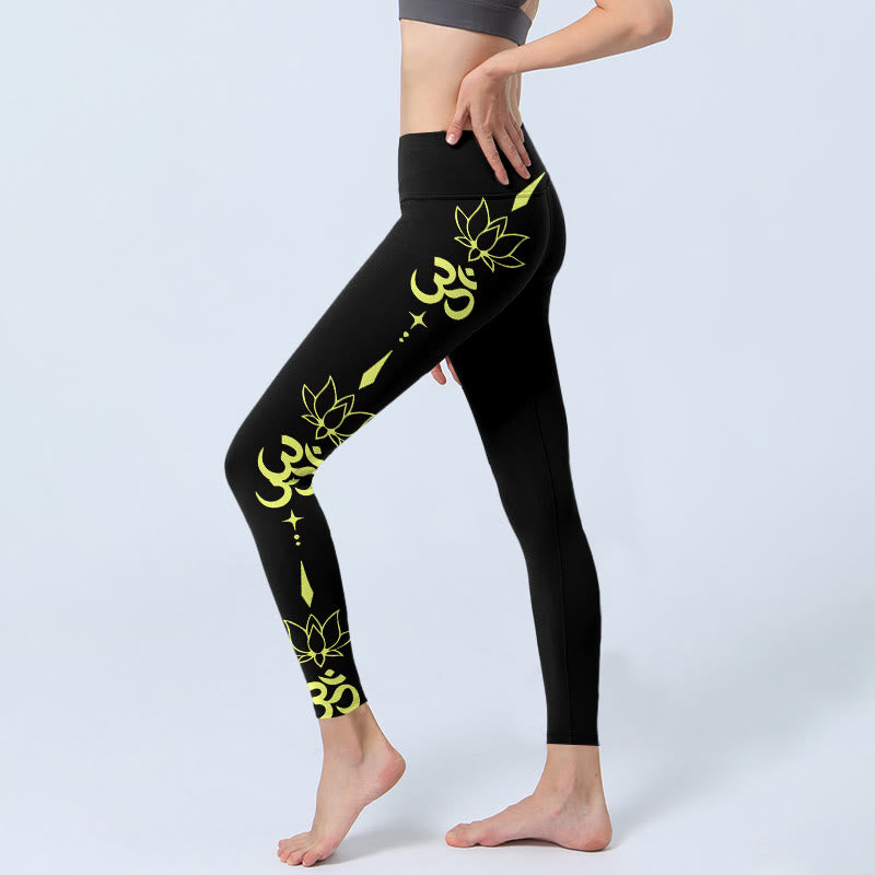 Leggings de sport imprimés Buddha Stones, fleur de lotus et symbole OM, pantalons de yoga pour femmes - image 3