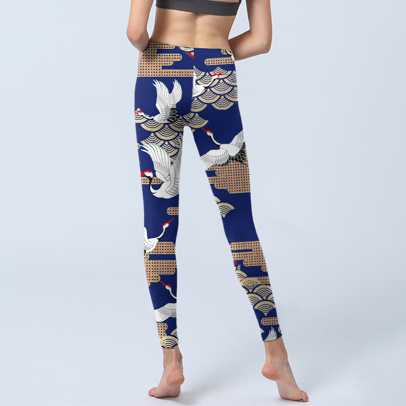 Leggings de sport imprimés Buddha Stones, grues à couronne rouge, nuages ​​de bon augure en forme d'éventail, pantalons de yoga pour femmes - image 7