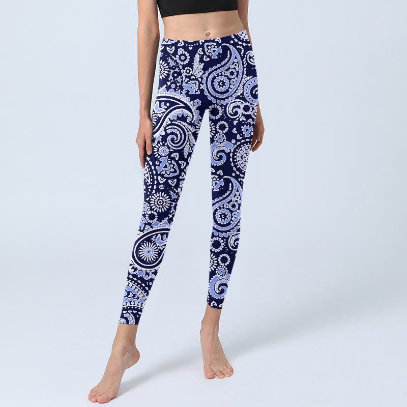 Leggings de sport à imprimé fleurs de cajou violet et bleu Buddha Stones pour femme - image 5