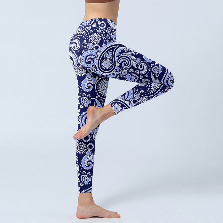 Leggings de sport à imprimé fleurs de cajou violet et bleu Buddha Stones pour femme - image 4