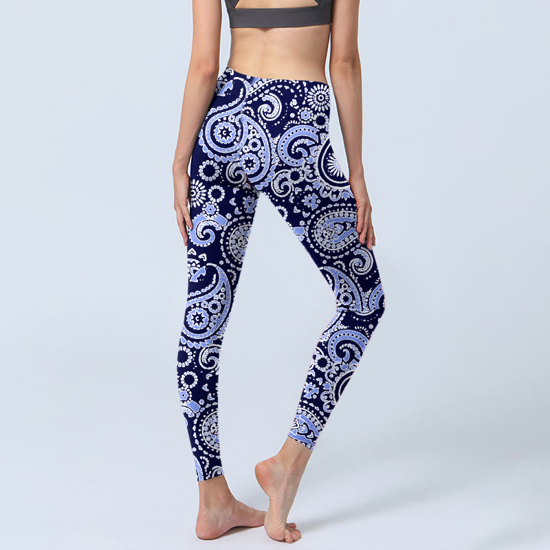 Leggings de sport à imprimé fleurs de cajou violet et bleu Buddha Stones pour femme - image 4