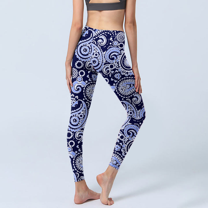 Leggings de sport à imprimé fleurs de cajou violet et bleu Buddha Stones pour femme - image 4