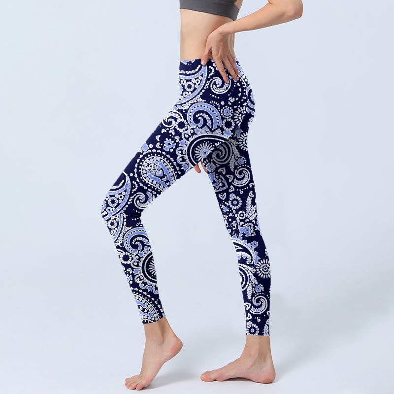 Leggings de sport à imprimé fleurs de cajou violet et bleu Buddha Stones pour femme - image 3